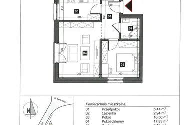 Rzut - Mieszkanie na sprzedaż 2 pokoje o powierzchni 43,7 m² - numer 1 w Słoneczne Świnoujście
