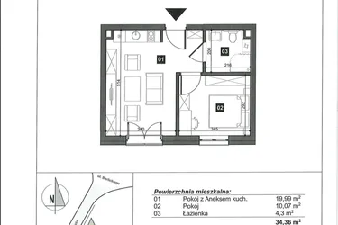 Rzut - Mieszkanie na sprzedaż 2 pokoje o powierzchni 34,36 m² - numer 7 w Słoneczne Świnoujście