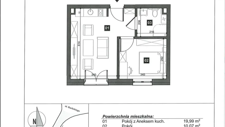 Rzut - Mieszkanie na sprzedaż 2 pokoje o powierzchni 34,36 m² - numer 7 w Słoneczne Świnoujście