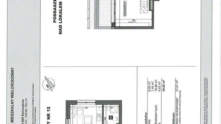 Rzut - Mieszkanie na sprzedaż 2 pokoje o powierzchni 34,02 m² - numer 12 w Słoneczne Świnoujście