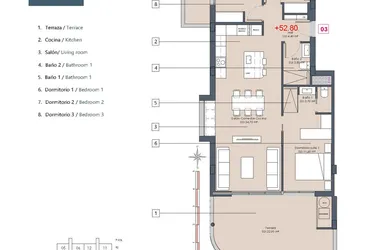 Rzut - Mieszkanie na sprzedaż 3 pokoje o powierzchni 90 m² - numer 1-EA w Mieszkania w Benijófar - 55227804