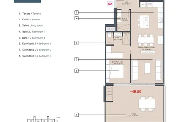 Rzut - Mieszkanie na sprzedaż 3 pokoje o powierzchni 86 m² - numer 0-EA w Mieszkania w Benijófar - 55227804