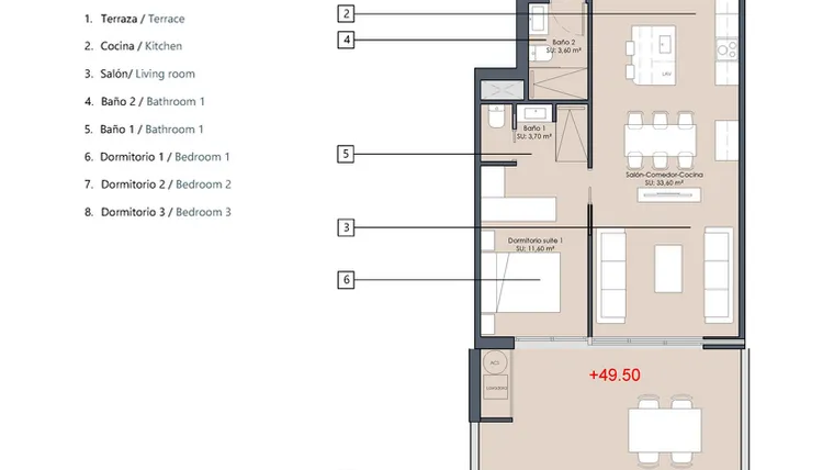 Rzut - Mieszkanie na sprzedaż 3 pokoje o powierzchni 86 m² - numer 0-EA w Mieszkania w Benijófar - 55227804