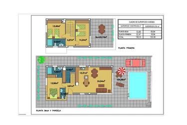 Rzut - Dom na sprzedaż 3 pokoje o powierzchni 136 m² - numer 1 w Dom w Pilar de la Horadada - 80536571