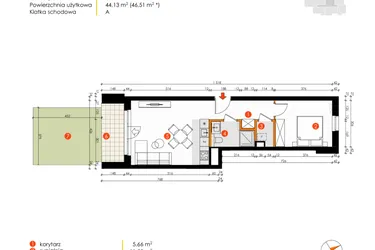 Rzut - Mieszkanie na sprzedaż 2 pokoje o powierzchni 44,13 m² - numer 8E-01 w Platanowy Park etap IV