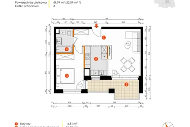 Rzut - Mieszkanie na sprzedaż 2 pokoje o powierzchni 49,99 m² - numer 8E-05 w Platanowy Park etap IV