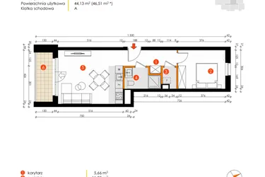 Rzut - Mieszkanie na sprzedaż 2 pokoje o powierzchni 44,13 m² - numer 8E-19 w Platanowy Park etap IV