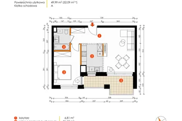 Rzut - Mieszkanie na sprzedaż 2 pokoje o powierzchni 49,99 m² - numer 8E-23 w Platanowy Park etap IV