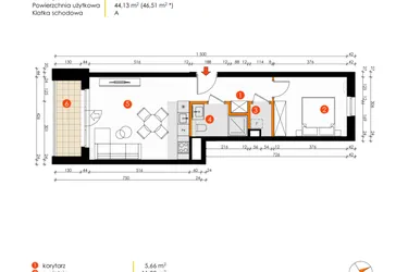 Rzut - Mieszkanie na sprzedaż 2 pokoje o powierzchni 44,13 m² - numer 8E-25 w Platanowy Park etap IV
