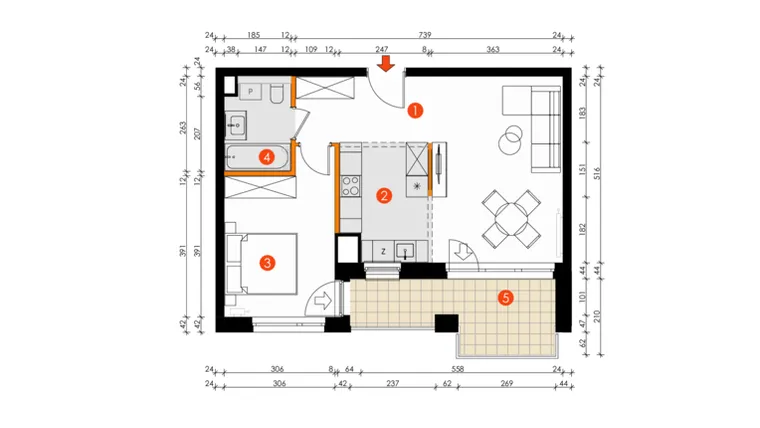 Rzut - Mieszkanie na sprzedaż 2 pokoje o powierzchni 49,99 m² - numer 8E-26 w Platanowy Park etap IV