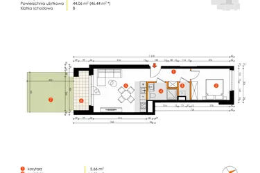 Rzut - Mieszkanie na sprzedaż 2 pokoje o powierzchni 44,06 m² - numer 8E-28 w Platanowy Park etap IV