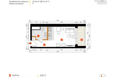 Rzut - Mieszkanie na sprzedaż 1 pokój o powierzchni 26,76 m² - numer 8E-140 w Platanowy Park etap IV