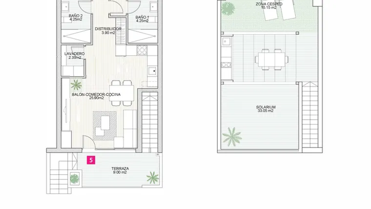 Rzut - Dom na sprzedaż 2 pokoje o powierzchni 70,94 m² - numer 5 w Domy w San Pedro del Pinatar - 34804911