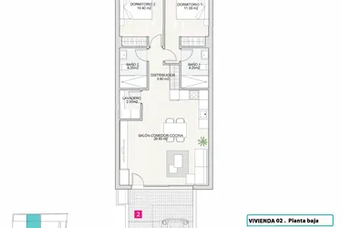 Rzut - Dom na sprzedaż 2 pokoje o powierzchni 74,45 m² - numer 2 w Domy w San Pedro del Pinatar - 34804911