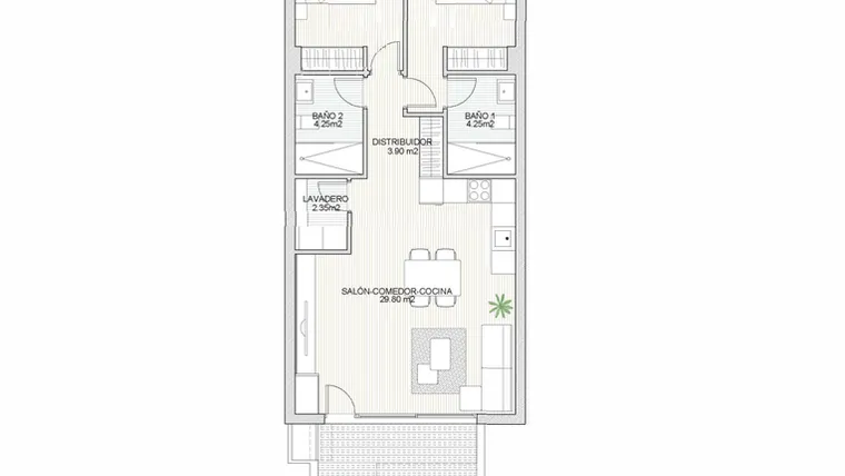 Rzut - Dom na sprzedaż 2 pokoje o powierzchni 74,45 m² - numer 2 w Domy w San Pedro del Pinatar - 34804911