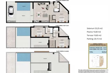 Rzut - Dom na sprzedaż 3 pokoje o powierzchni 145,7 m² - numer 3 w Domy szeregowe w San Javier - 36609957