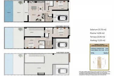 Rzut - Dom na sprzedaż 3 pokoje o powierzchni 122,8 m² - numer 2 w Domy szeregowe w San Javier - 36609957