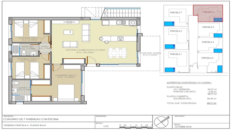 Rzut - Dom na sprzedaż 3 pokoje o powierzchni 98 m² - numer 6 w Dom w Rojales - 35540088