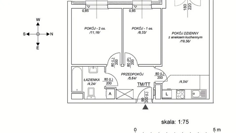 Rzut - Mieszkanie na sprzedaż 3 pokoje o powierzchni 48,93 m² - numer M11 w Osiedle Mała Dziesiąta etap II