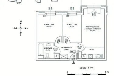 Rzut - Mieszkanie na sprzedaż 3 pokoje o powierzchni 48,87 m² - numer M17 w Osiedle Mała Dziesiąta etap II