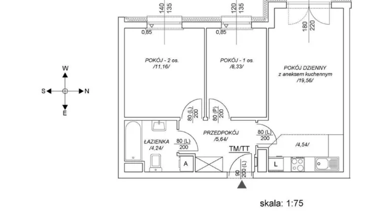 Rzut - Mieszkanie na sprzedaż 3 pokoje o powierzchni 48,93 m² - numer M18 w Osiedle Mała Dziesiąta etap II