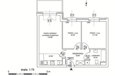 Rzut - Mieszkanie na sprzedaż 3 pokoje o powierzchni 48,93 m² - numer M26 w Osiedle Mała Dziesiąta etap II