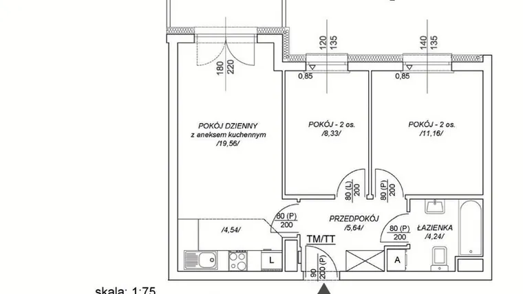 Rzut - Mieszkanie na sprzedaż 3 pokoje o powierzchni 48,93 m² - numer M26 w Osiedle Mała Dziesiąta etap II