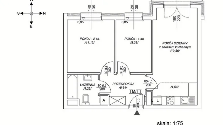 Rzut - Mieszkanie na sprzedaż 3 pokoje o powierzchni 48,87 m² - numer M3 w Osiedle Mała Dziesiąta etap II