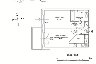 Rzut - Mieszkanie na sprzedaż 2 pokoje o powierzchni 36,68 m² - numer M45 w Osiedle Mała Dziesiąta etap II