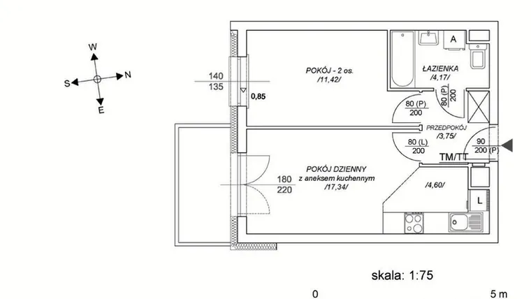 Rzut - Mieszkanie na sprzedaż 2 pokoje o powierzchni 36,68 m² - numer M45 w Osiedle Mała Dziesiąta etap II