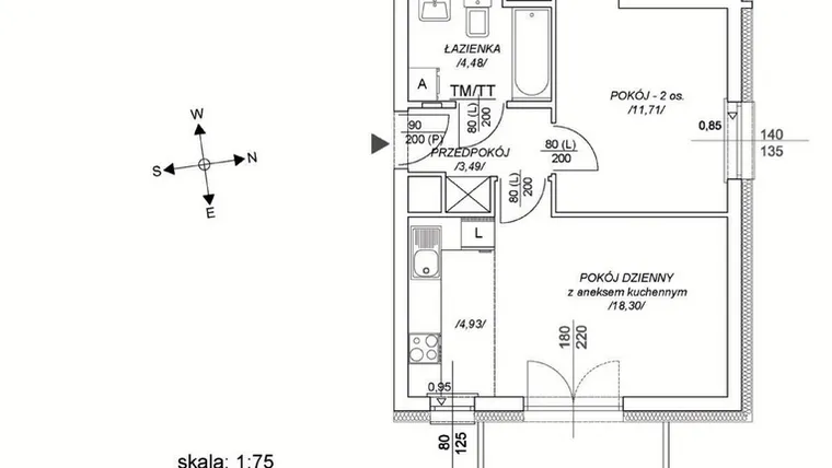 Rzut - Mieszkanie na sprzedaż 2 pokoje o powierzchni 37,98 m² - numer M50 w Osiedle Mała Dziesiąta etap II
