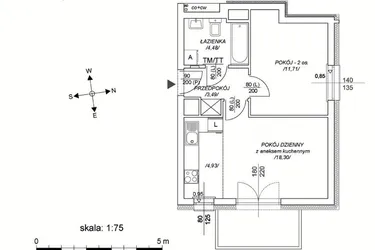 Rzut - Mieszkanie na sprzedaż 2 pokoje o powierzchni 37,98 m² - numer M50 w Osiedle Mała Dziesiąta etap II