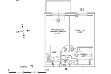 Rzut - Mieszkanie na sprzedaż 2 pokoje o powierzchni 38,98 m² - numer M55 w Osiedle Mała Dziesiąta etap II