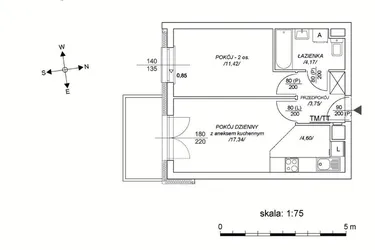 Rzut - Mieszkanie na sprzedaż 2 pokoje o powierzchni 36,68 m² - numer M52 w Osiedle Mała Dziesiąta etap II
