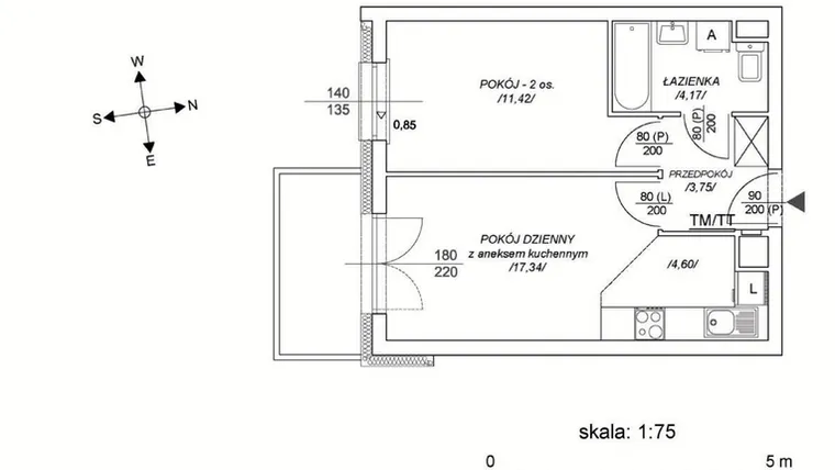 Rzut - Mieszkanie na sprzedaż 2 pokoje o powierzchni 36,68 m² - numer M52 w Osiedle Mała Dziesiąta etap II