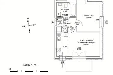 Rzut - Mieszkanie na sprzedaż 2 pokoje o powierzchni 37,98 m² - numer M57 w Osiedle Mała Dziesiąta etap II