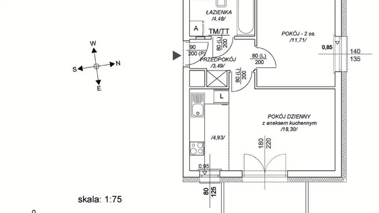 Rzut - Mieszkanie na sprzedaż 2 pokoje o powierzchni 37,98 m² - numer M57 w Osiedle Mała Dziesiąta etap II