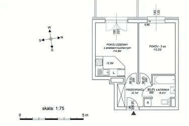 Rzut - Mieszkanie na sprzedaż 2 pokoje o powierzchni 35,27 m² - numer M61 w Osiedle Mała Dziesiąta etap II