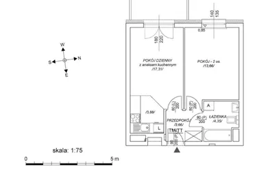 Rzut - Mieszkanie na sprzedaż 2 pokoje o powierzchni 38,98 m² - numer M62 w Osiedle Mała Dziesiąta etap II