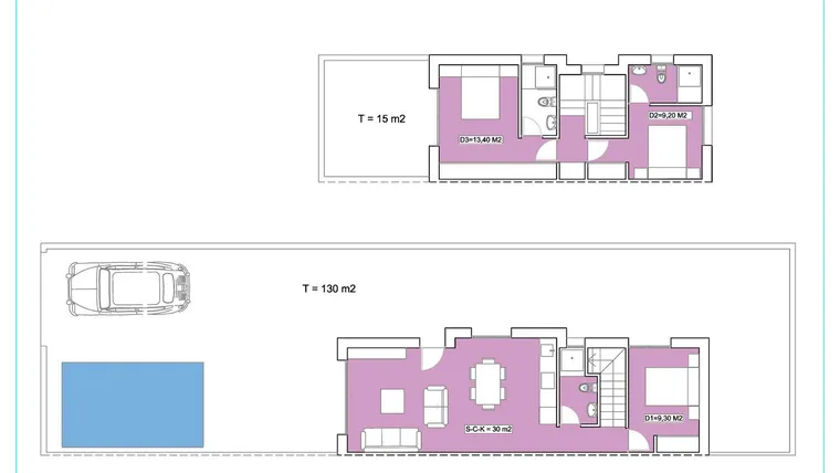 Rzut - Dom na sprzedaż 3 pokoje o powierzchni 98 m² - numer 1 w Bliźniak w Daya Nueva - 23712316
