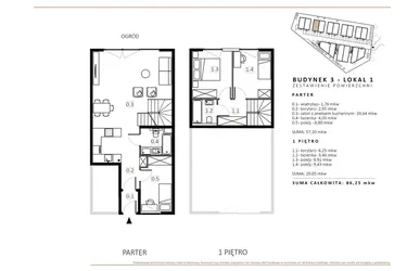 Rzut - Mieszkanie na sprzedaż 3 pokoje o powierzchni 85,22 m² - numer B3/M1 w Wille Estezja