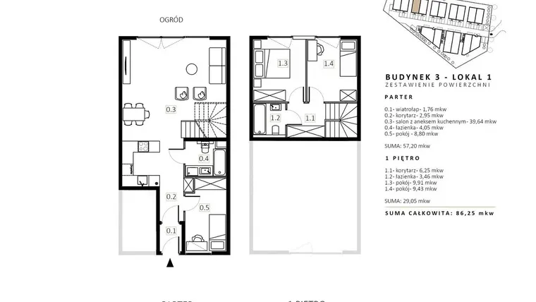 Rzut - Mieszkanie na sprzedaż 3 pokoje o powierzchni 85,22 m² - numer B3/M1 w Wille Estezja