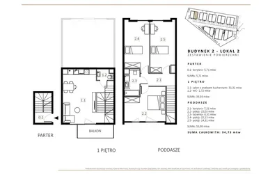 Rzut - Mieszkanie na sprzedaż 3 pokoje o powierzchni 96,1 m² - numer B2/M2 w Wille Estezja