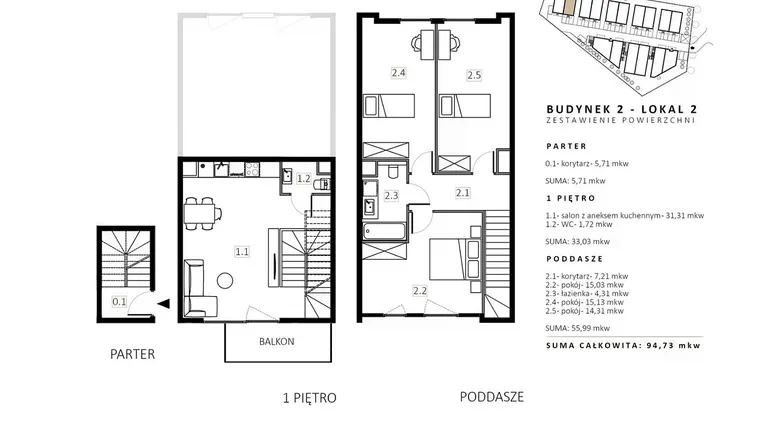 Rzut - Mieszkanie na sprzedaż 3 pokoje o powierzchni 96,1 m² - numer B2/M2 w Wille Estezja