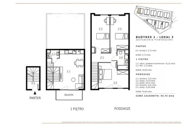 Rzut - Mieszkanie na sprzedaż 3 pokoje o powierzchni 96,1 m² - numer B1/M2 w Wille Estezja