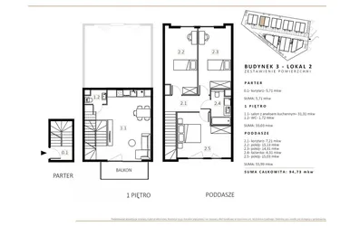 Rzut - Mieszkanie na sprzedaż 3 pokoje o powierzchni 96,1 m² - numer B3/M2 w Wille Estezja