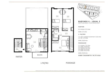 Rzut - Mieszkanie na sprzedaż 3 pokoje o powierzchni 96,1 m² - numer B4/M2 w Wille Estezja
