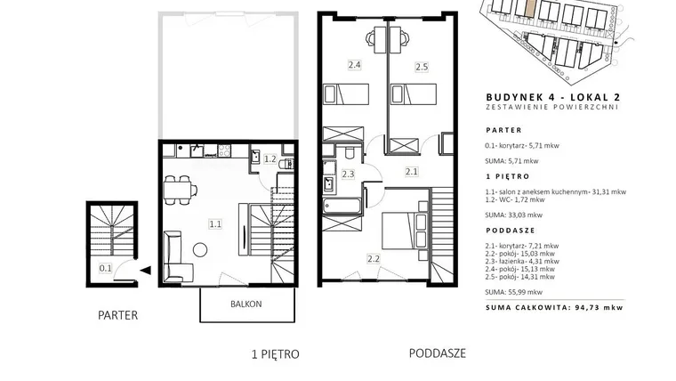 Rzut - Mieszkanie na sprzedaż 3 pokoje o powierzchni 96,1 m² - numer B4/M2 w Wille Estezja