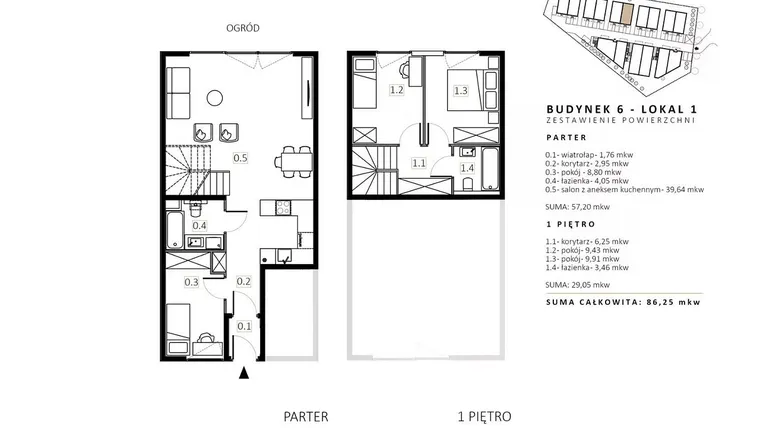 Rzut - Mieszkanie na sprzedaż 3 pokoje o powierzchni 85,22 m² - numer B6/M1 w Wille Estezja