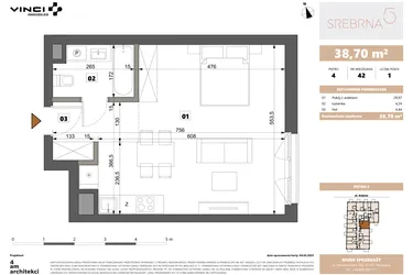 Rzut - Mieszkanie na sprzedaż 1 pokój o powierzchni 38,7 m² - numer 42 w Srebrna 5